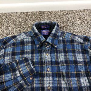 Vintage Pendleton Shirt Wool Flannel L/S Button Blue Plaid Mens Medium